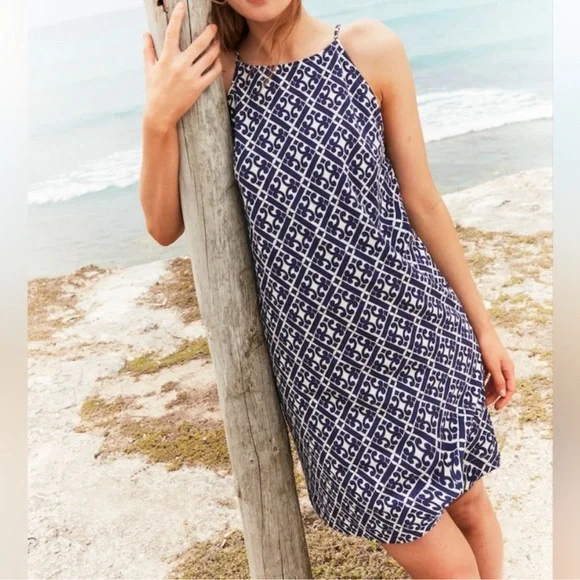 Boden | Dresses | Boden Navy Blue White Racer Neck Jersey Geometric Print Mini  Dress 4 | Poshmark